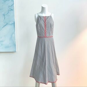 HP🎉 Vintage Isabel Ardee Gingham Midi Dress Size 4 Black & White Red Trim